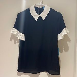 Cece Collar top, black with White accents
